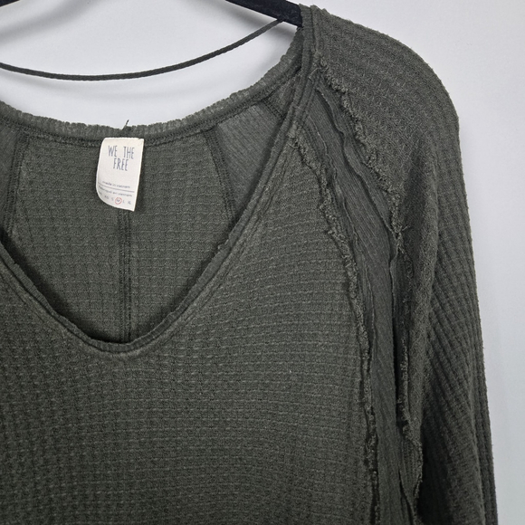 We the Free Womens Catalina Thermal Long Sleeve Top M Green Waffle Knit Boho - Picture 3 of 5